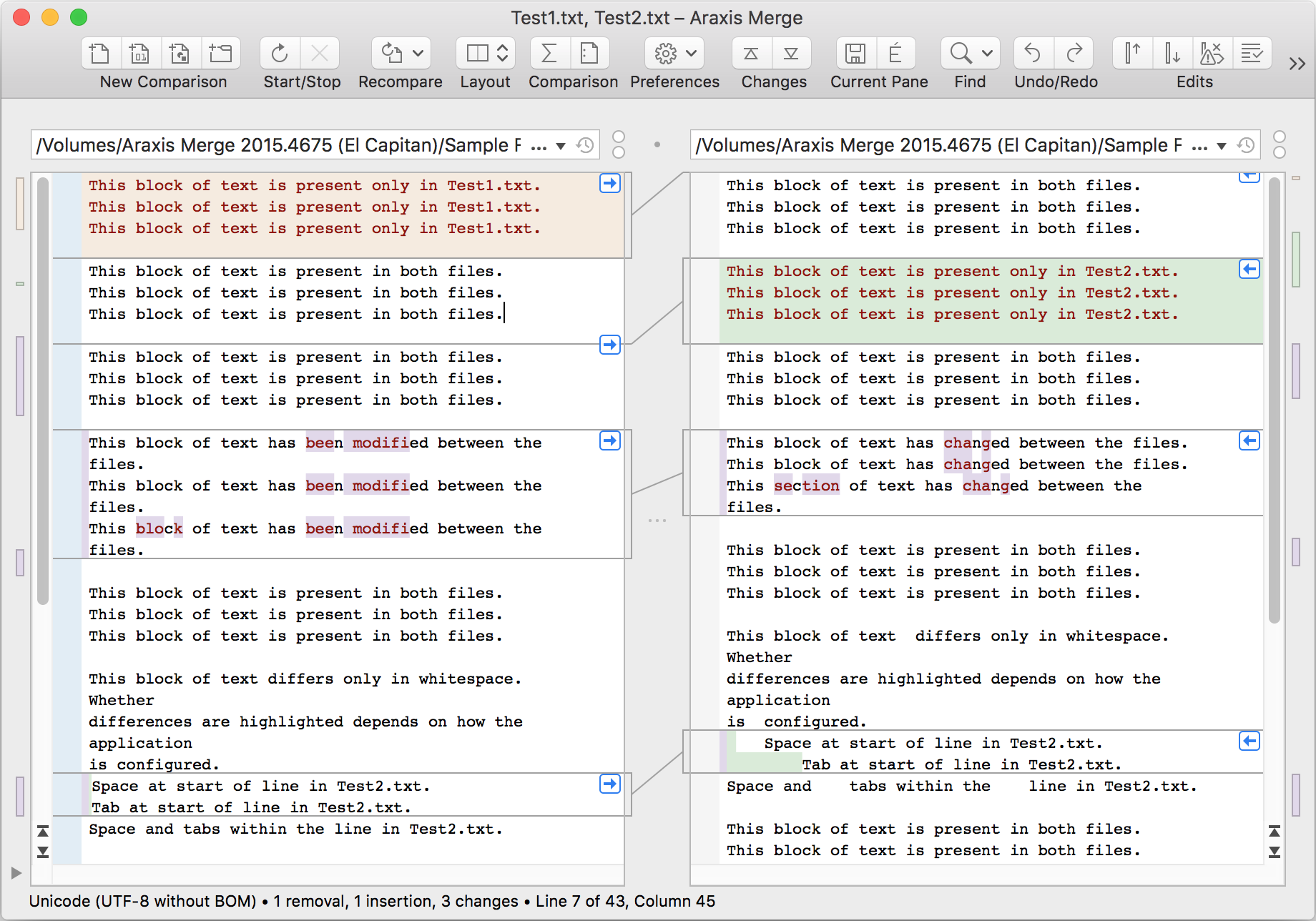 Results of comparing test1.txt and test2.txt