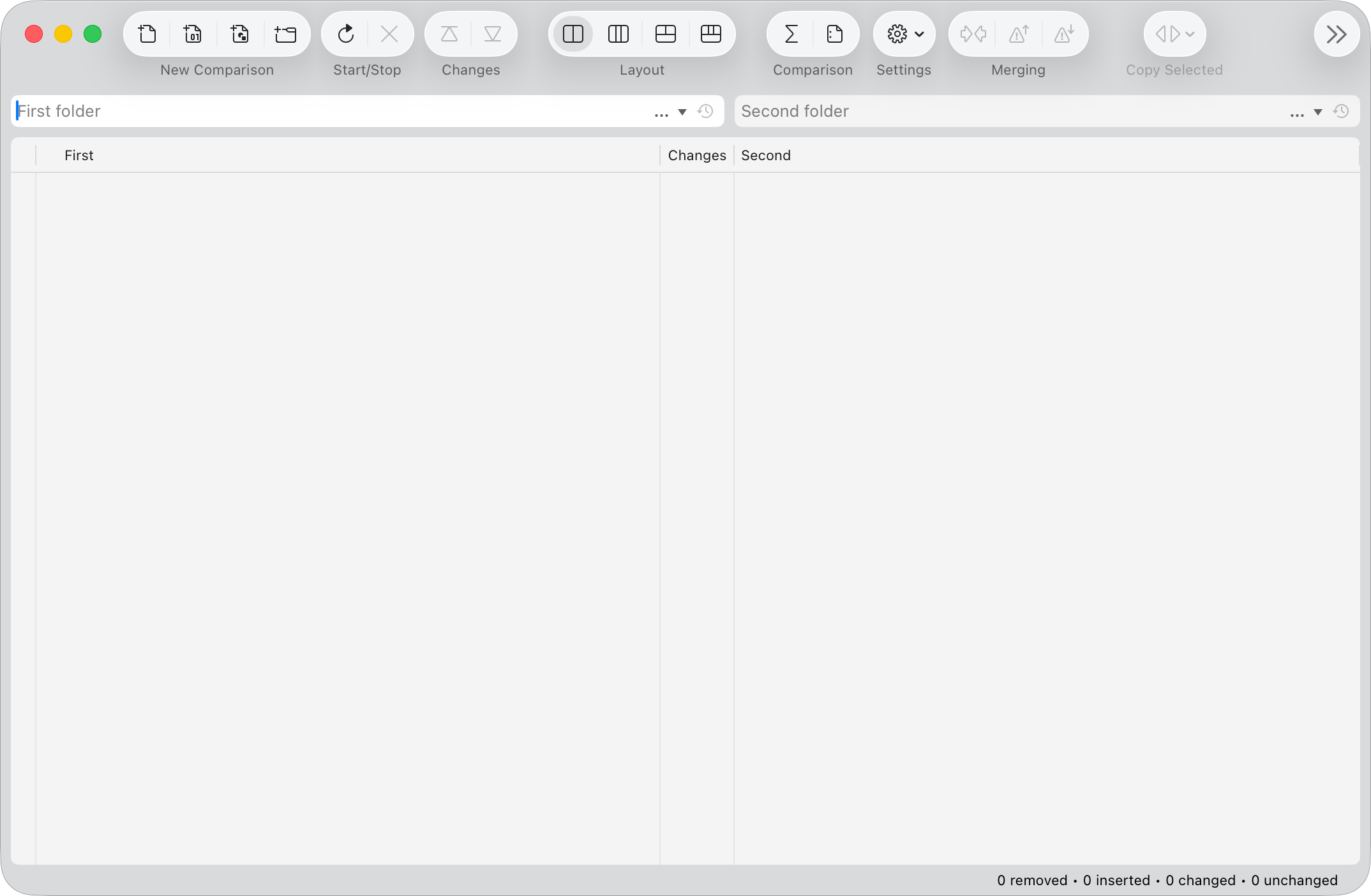 Folder comparison window without file comparison