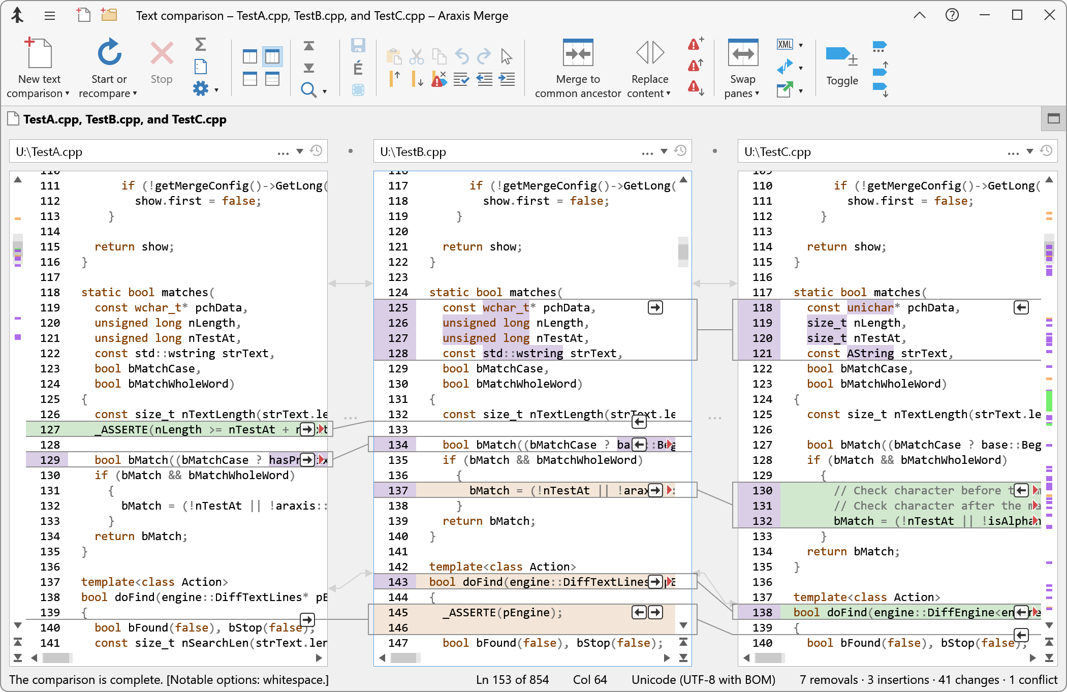 A three-way file comparison